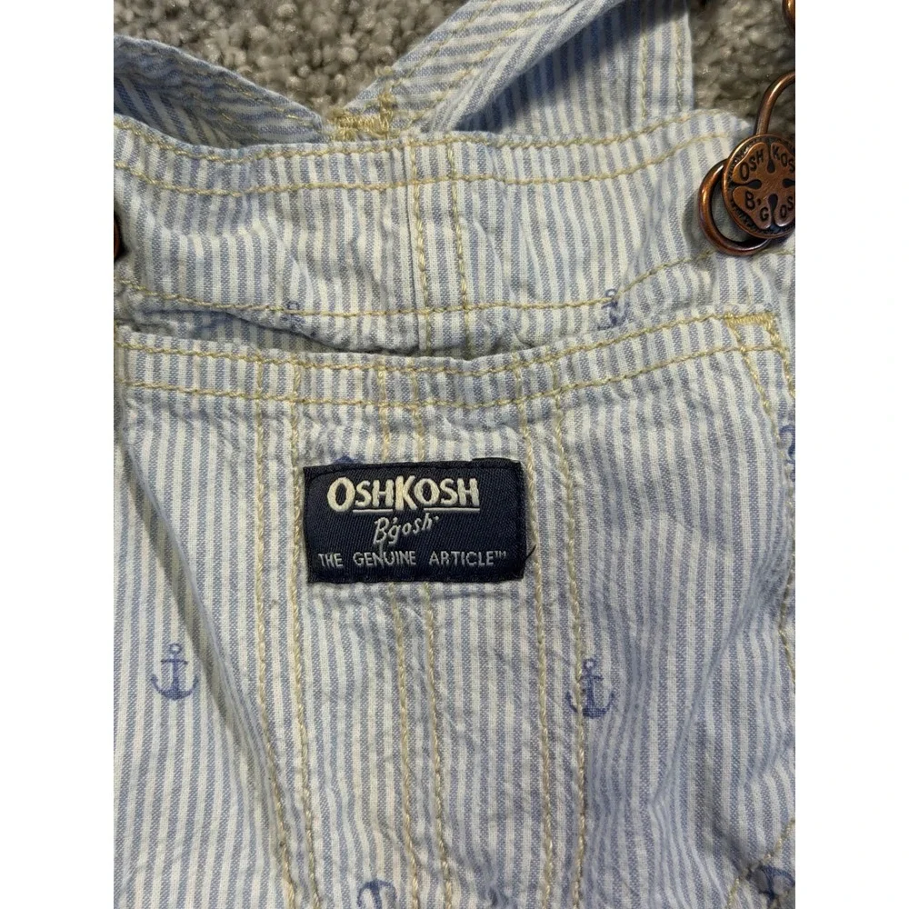 OshKosh Overalls Kids 3T Blue Seersucker Anchor Shortalls Nautical Cotton Bib